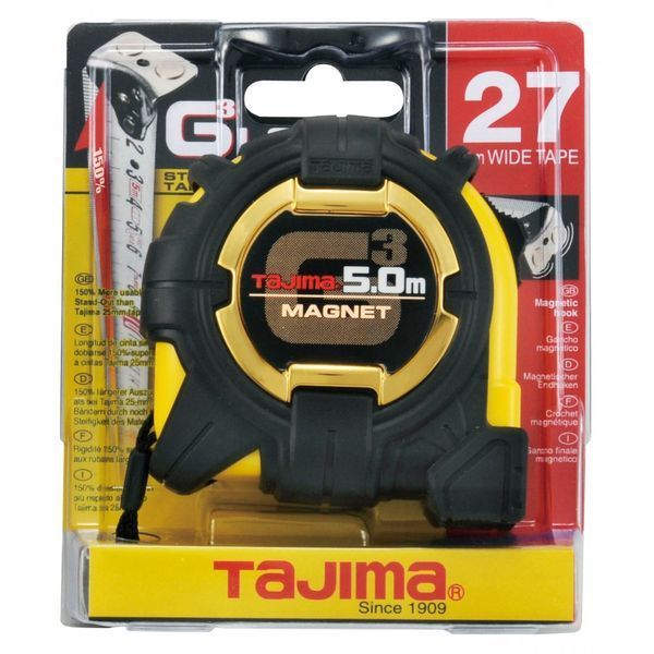 Рулетка строительная ударопрочная екстра лента Tajima G3 Lock 27 G3M750MW 5м x 27мм G3GLM27-50EB-EUR фото